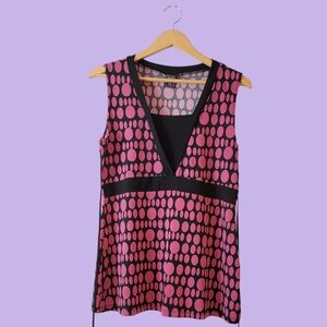 Vintage Polka Dot Y2K 90s Black Pink Party Twee Workwear Preppy Tank Top Blouse
